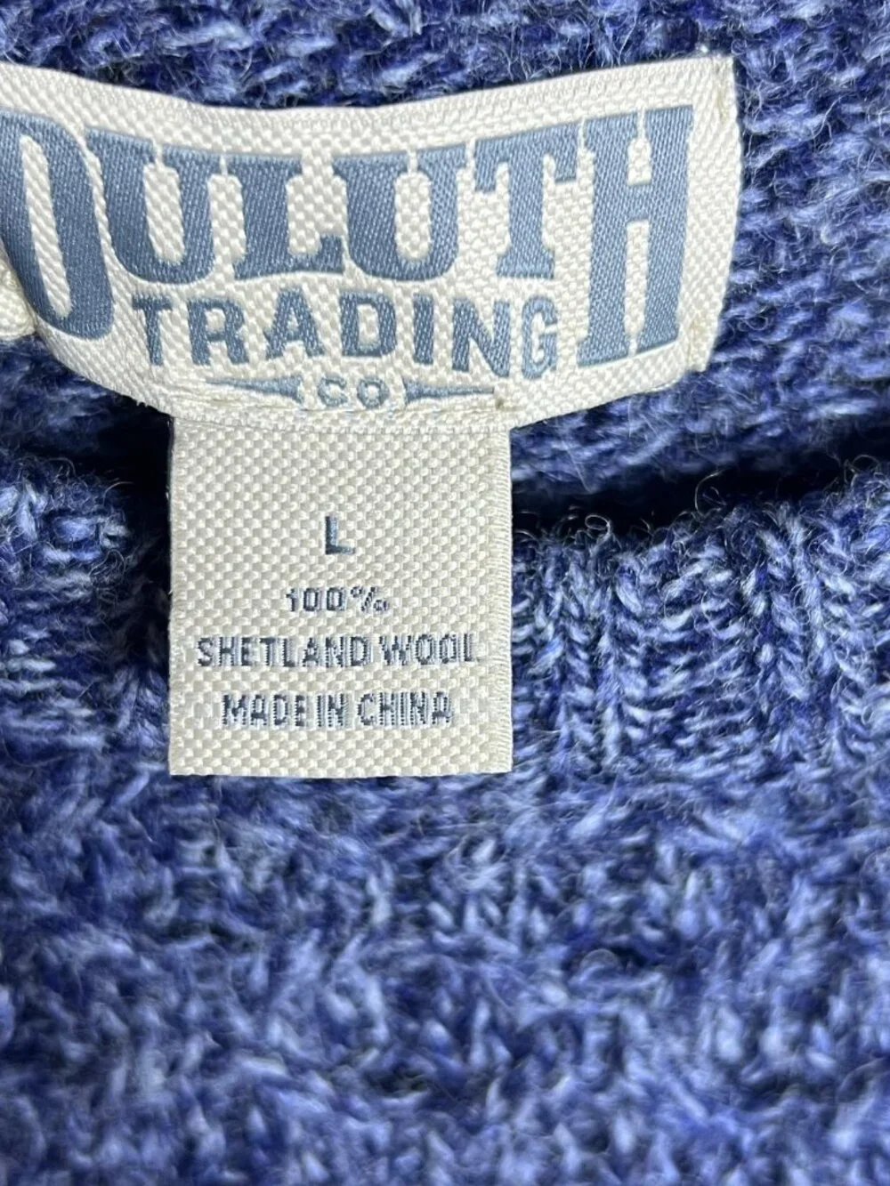 Duluth Trading Co Cable Knit Sweater Blue Wool‎ Large